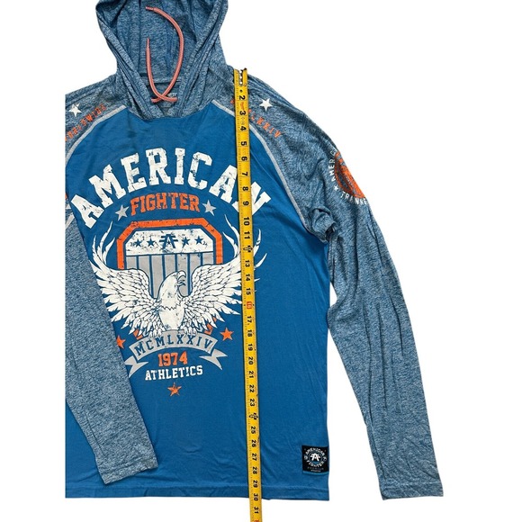 American Fighter Blue Orange Eagle LS Hooded Lightweight Athletic Shirt Size XL - Picture 4 of 11